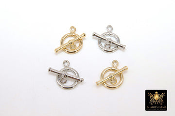 Gold and Silver Toggle Clasp Set, Lined 12 x 16.25 Toggle Ring #2367/2371, 18 mm Lined T Bar Jewelry Findings